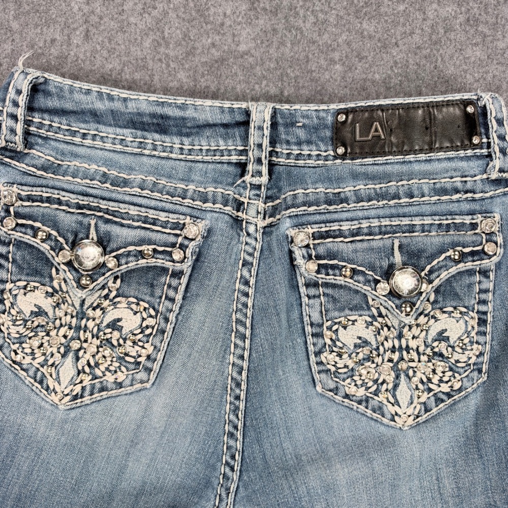 LA Idol USA Womens Bootcut Jeans Size 11 Medium Wash Rhinestone Embellished Y2K - Picture 5 of 14